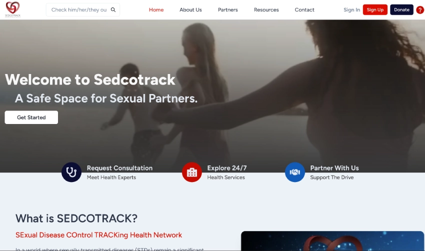 SedcoTrack website — homepage hero and navigation
