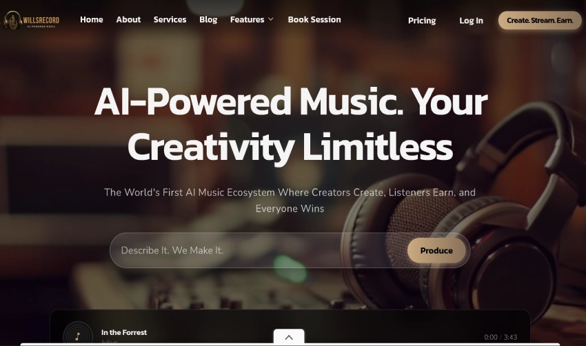 WillsRecord website — homepage hero and navigation